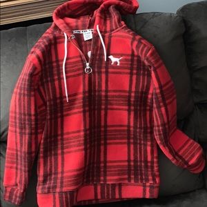 PINK plaid quarter zip sweatshirt